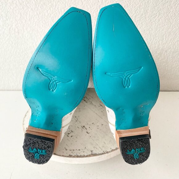 Lane CALYPSO Womens Cowboy Boots 9 White Western Cowgirl Mid Calf Pointed Toe - Picture 8 of 11